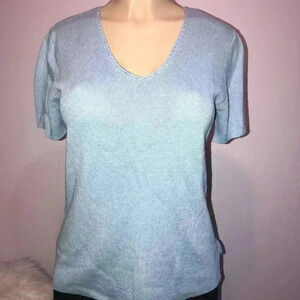 SAG HARBOR Womens Lite Blue Short Sleeve Top